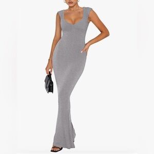 NWT Amazon Reoria Bodycon maxi ribbed modal bbl dress gray small